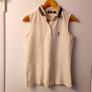 IZOD Vintage Golf Polo Sleeveless White Textured Collared Preppy Retro Tank